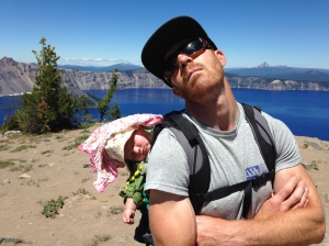 Crater Lake with passed out baby (not dead!).